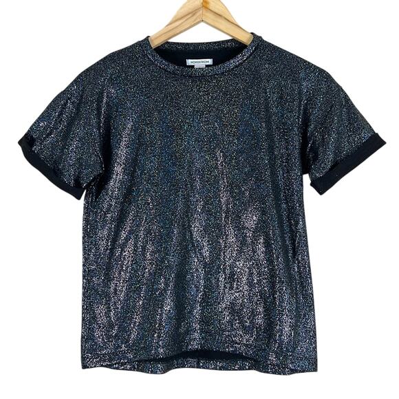 Nordstrom T-Shirt Girls L Black Sparkly Oversized High Low Retro Kidcore Tween - Picture 1 of 5
